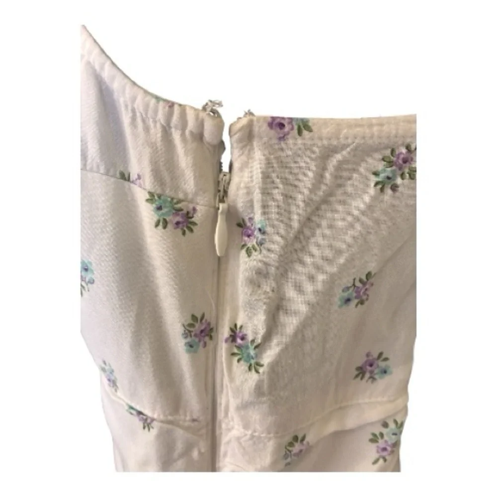 Hollister Coquette Floral Ruched White Purple Mini Summer Dress Size XS